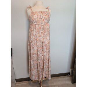 Lauren Conrad Petites PL Smocked Floral Maxi Dress With Tie Straps & Button Fron